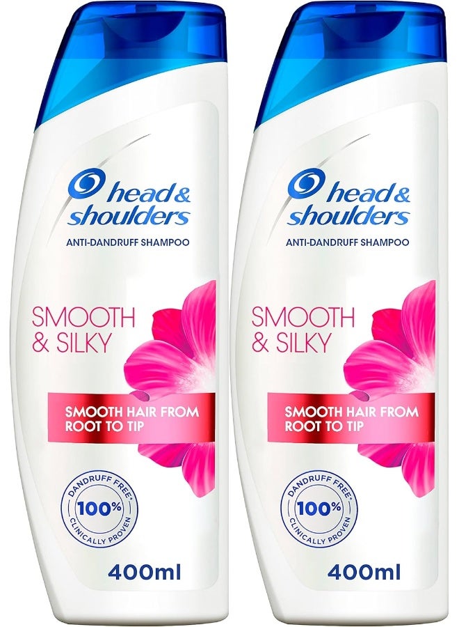 Head & Shoulders Smooth & Silky Anti-Dandruff Shampoo for Dry and Frizzy Hair, 2 x 400 ml